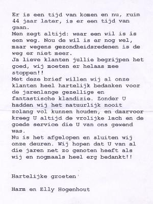 Aankondiging sluiting "Harm en Elly"