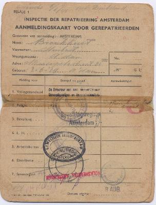 Aanmeldingskaart voor gerepatrieerden
