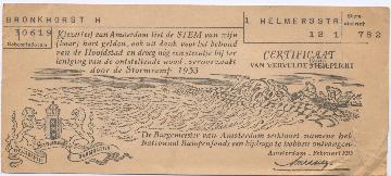 Certificaat Nationaal Rampfonds 1953